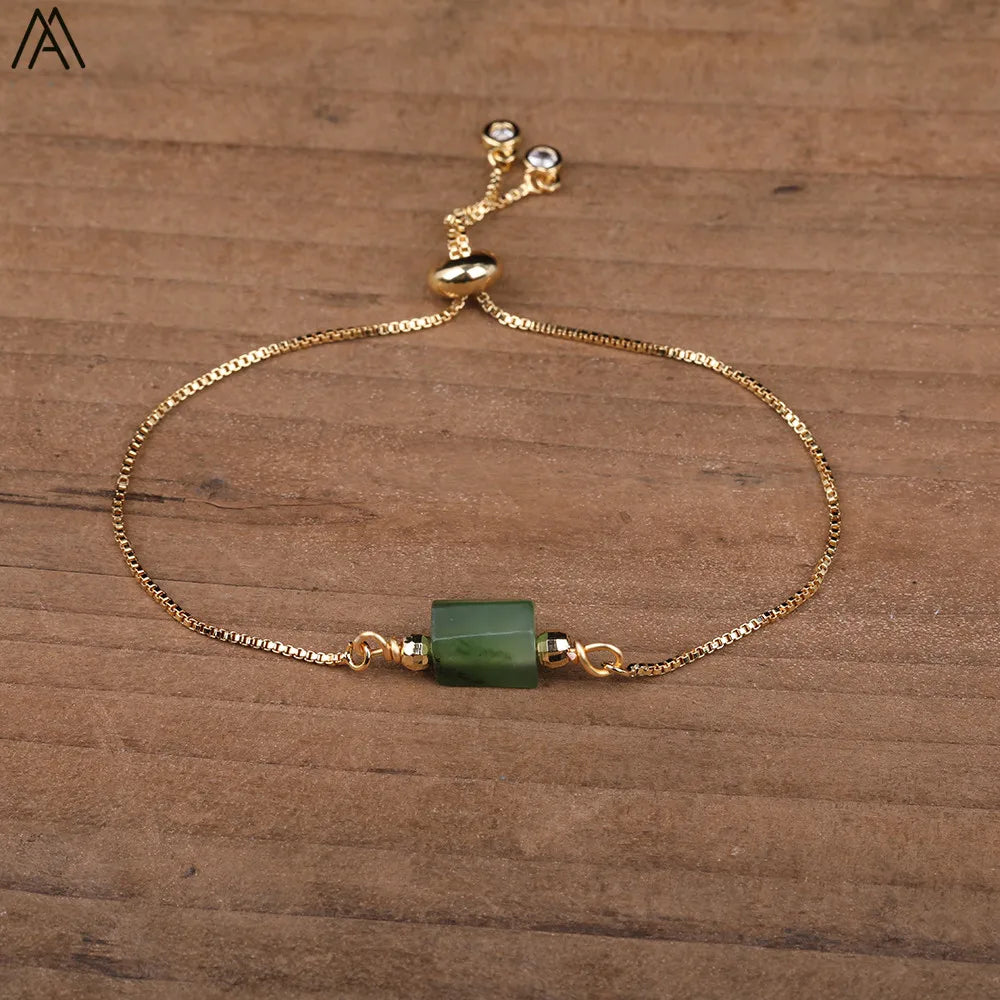 Natural Gemstone Single-Bead Bracelet – Gold-Plated Crystal Jewelry for Women