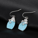 Larimar Barrel Drop Earrings, Lizard Charm