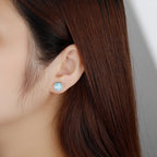 Larimar Round Stud Earrings in 925 Sterling Silver
