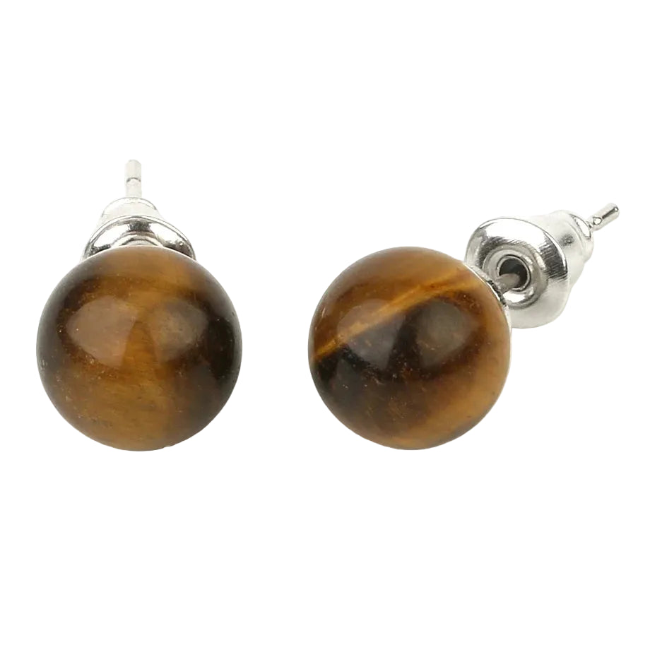Natural Gemstone Stud Earrings — 8mm Crystal Ball Studs | 16 Healing Stones