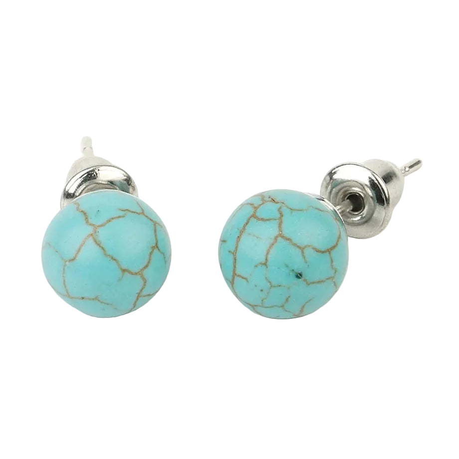 Natural Gemstone Stud Earrings — 8mm Crystal Ball Studs | 16 Healing Stones