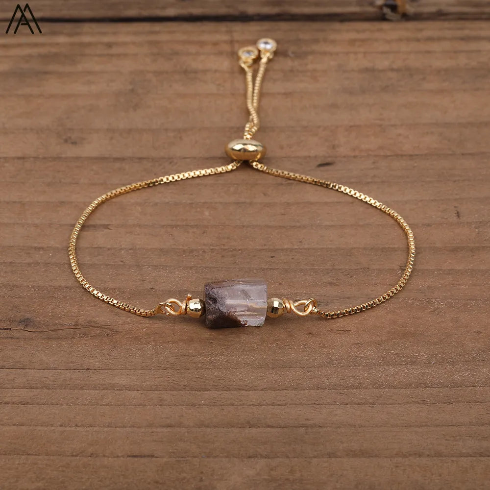 Natural Gemstone Single-Bead Bracelet – Gold-Plated Crystal Jewelry for Women