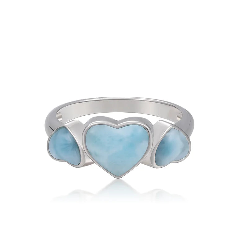 Larimar Heart & Trio 925 Sterling Silver Ring