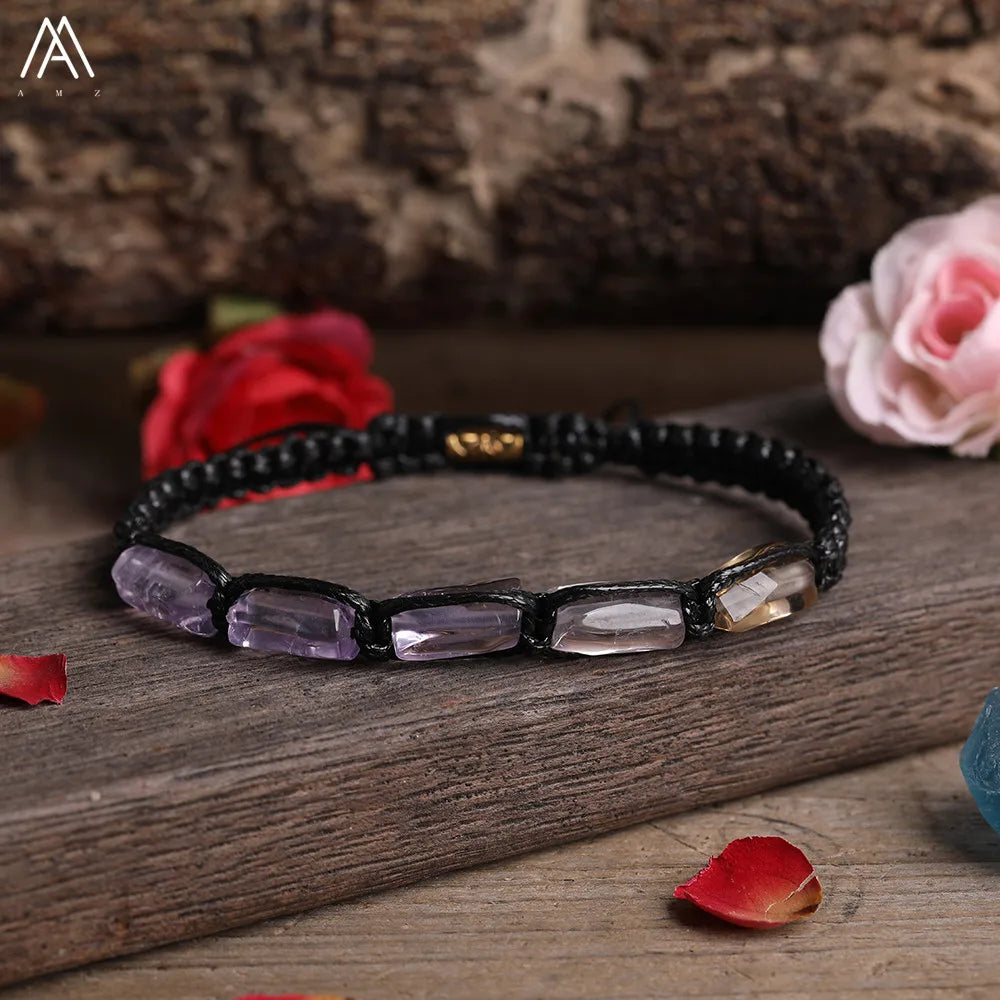 Natural Gemstone Knotted Woven Bracelet – Handmade Healing Crystal Jewelry