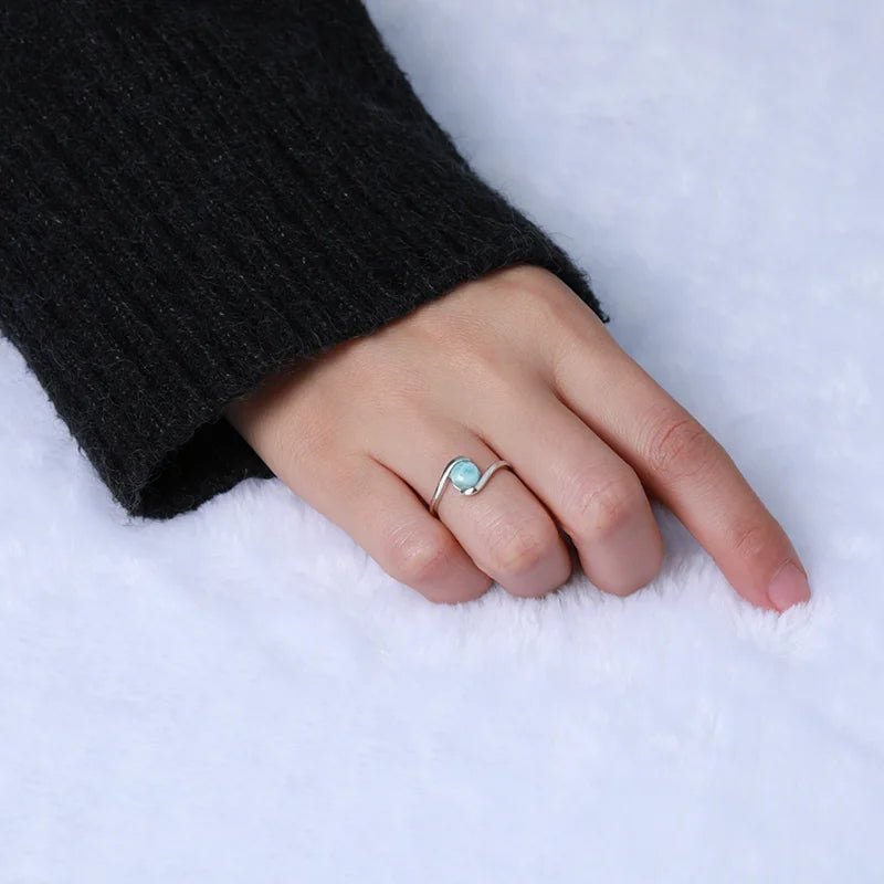 Larimar Geometric Ring in 925 Sterling Silver