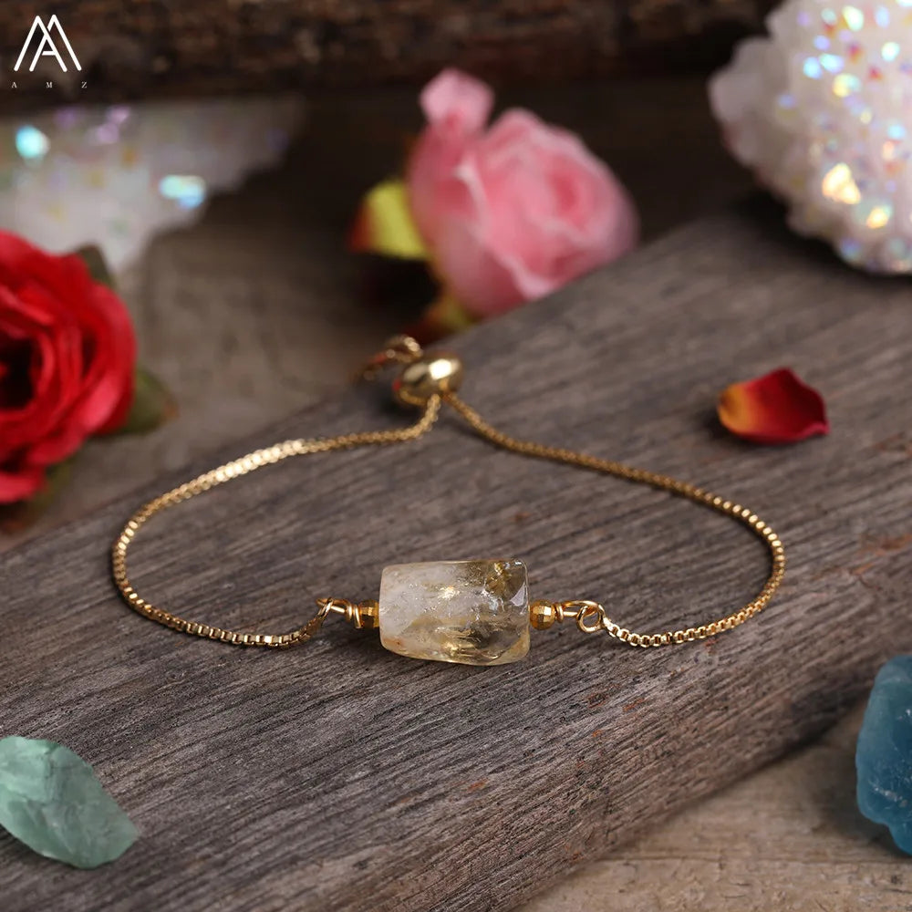Natural Gemstone Single-Bead Bracelet – Gold-Plated Crystal Jewelry for Women