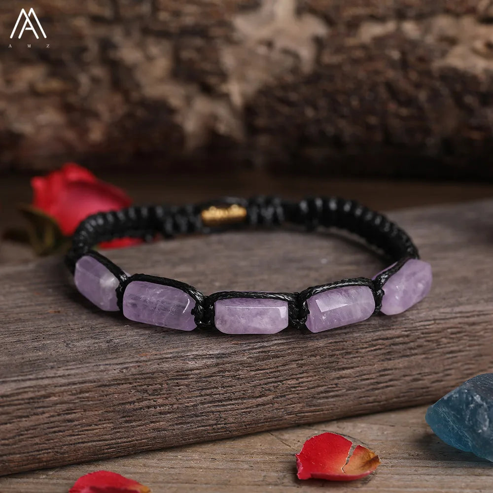 Natural Gemstone Knotted Woven Bracelet – Handmade Healing Crystal Jewelry