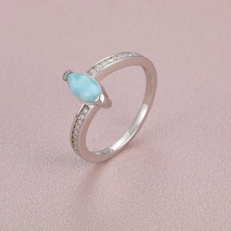 Larimar Marquise Solitaire Ring in 925 Sterling Silver