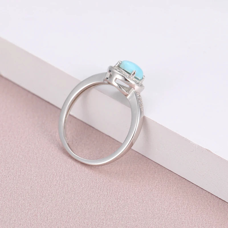 Larimar Oval Halo Pavé Ring in 925 Sterling Silver