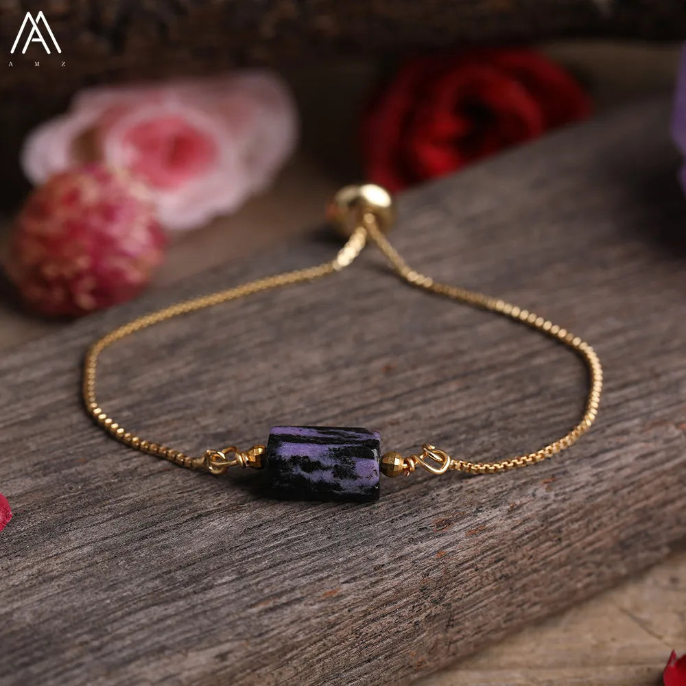 Natural Gemstone Single-Bead Bracelet – Gold-Plated Crystal Jewelry for Women