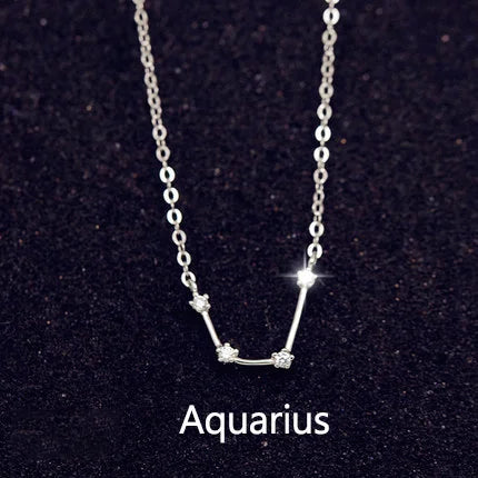Zodiac Constellation Necklace — Sterling Silver CZ Star Sign Pendant