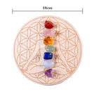 7 Chakra Healing Crystal Set – Tumbled Stones & Flower of Life Wood Base