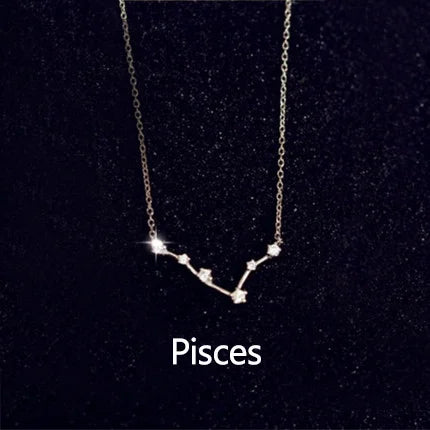 Zodiac Constellation Necklace — Sterling Silver CZ Star Sign Pendant