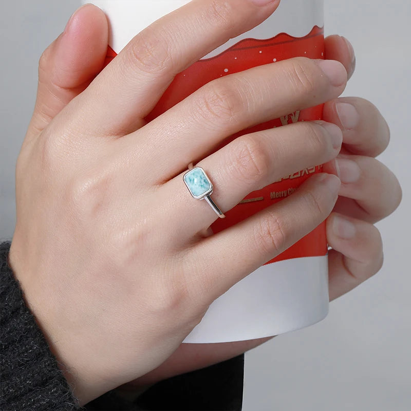 Larimar Rectangular 925 Sterling Silver Ring