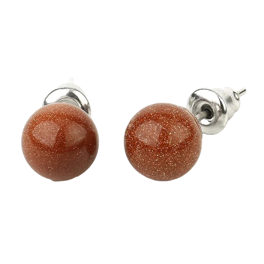 Natural Gemstone Stud Earrings — 8mm Crystal Ball Studs | 16 Healing Stones