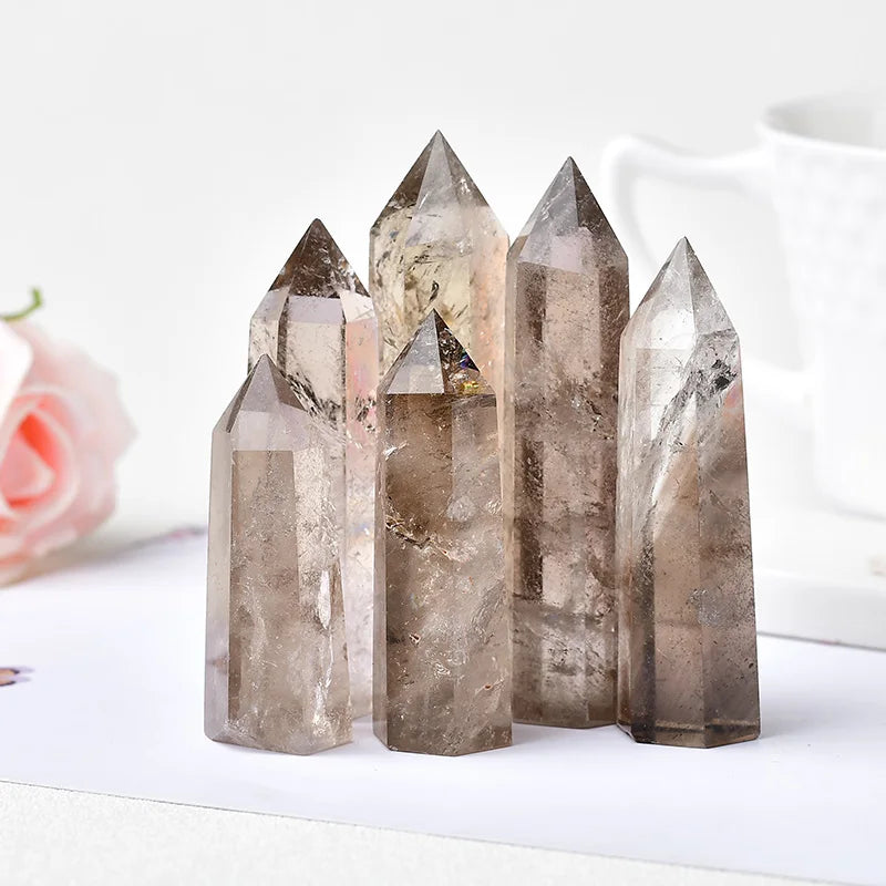 Natural Smoky Quartz Crystal Point Tower | Reiki Healing Wand