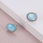 Larimar Oval Stud Earrings, Pavé Zircon Halo