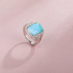 Larimar Cushion Cut Ring, Ornate Silver Frame