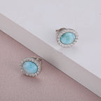 Larimar Oval Halo Stud Earrings, 925 Sterling Silver