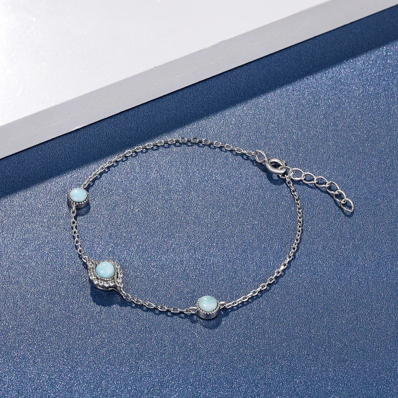 Larimar Geometric Link Bracelet in 925 Sterling Silver