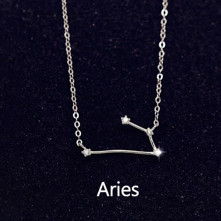 Zodiac Constellation Necklace — Sterling Silver CZ Star Sign Pendant