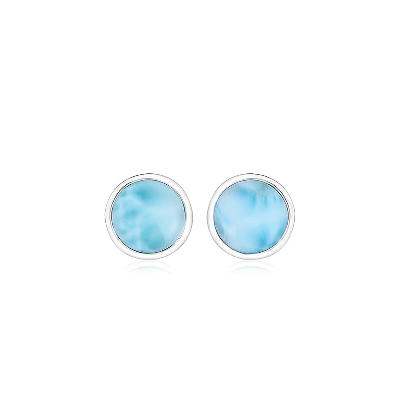 Larimar Round Stud Earrings in 925 Sterling Silver