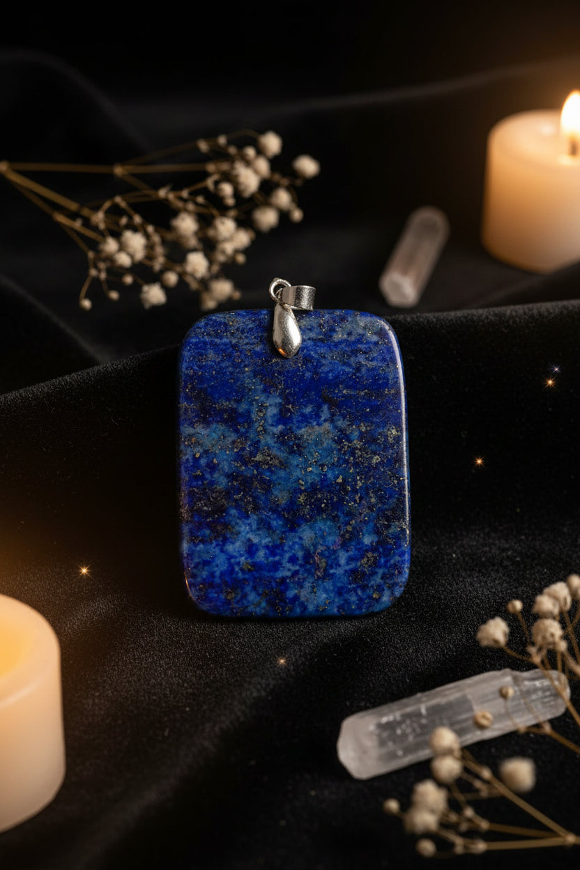 Lapis Lazuli Square Pendant Necklace | Natural Stone Unisex