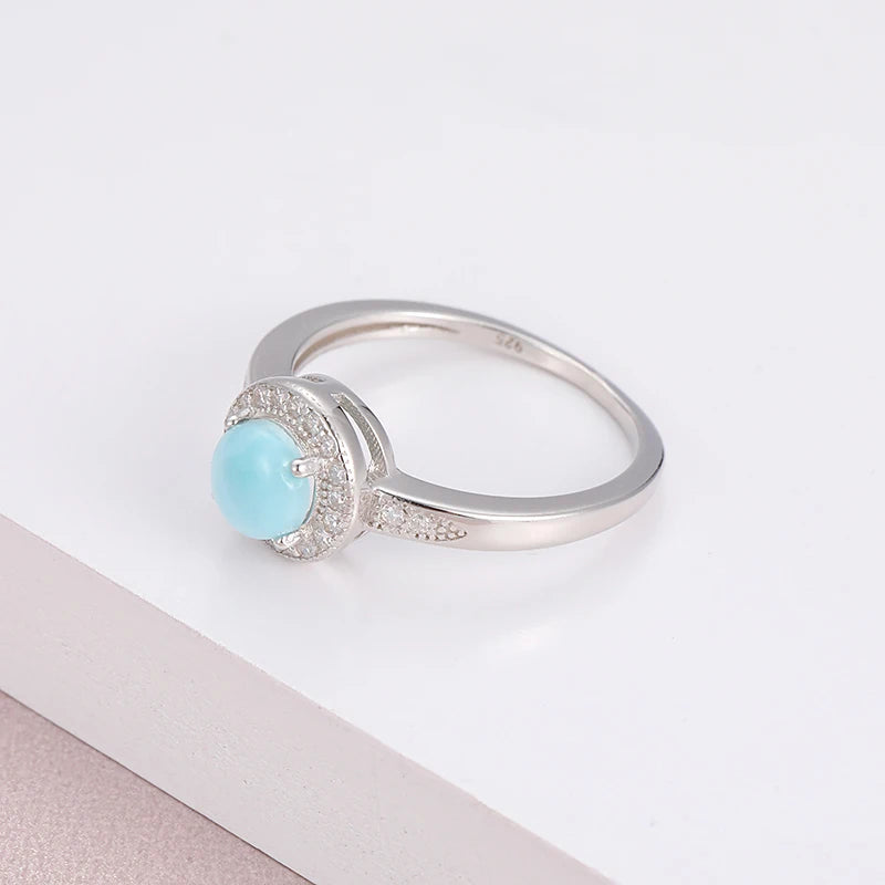 Larimar Oval Halo Pavé Ring in 925 Sterling Silver