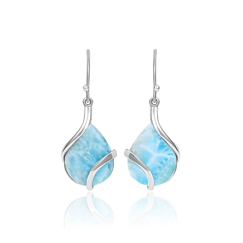 Larimar Water Drop Earrings in 925 Sterling Silver