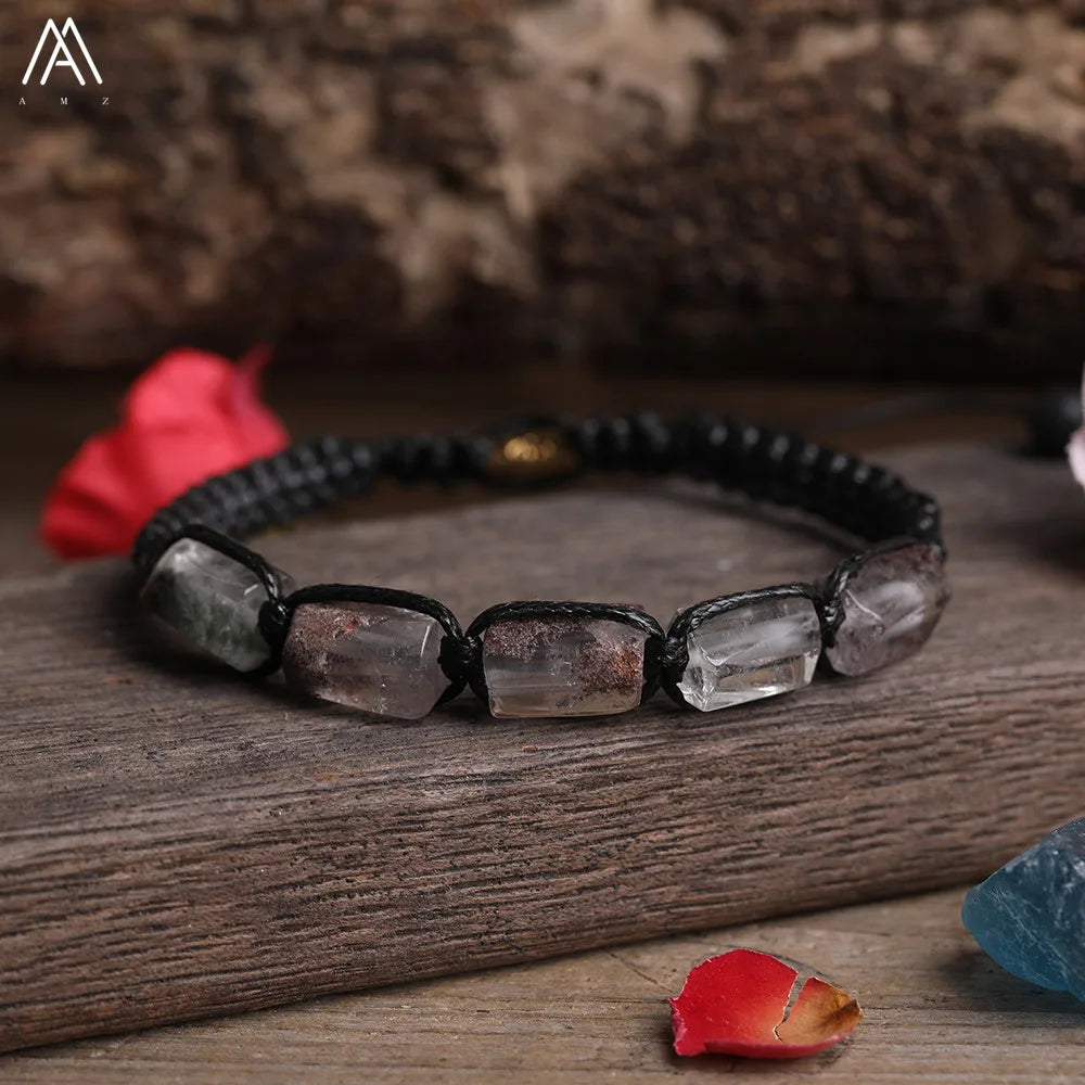 Natural Gemstone Knotted Woven Bracelet – Handmade Healing Crystal Jewelry