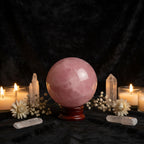 Natural Pink Rose Quartz Crystal Healing Ball Sphere + Stand