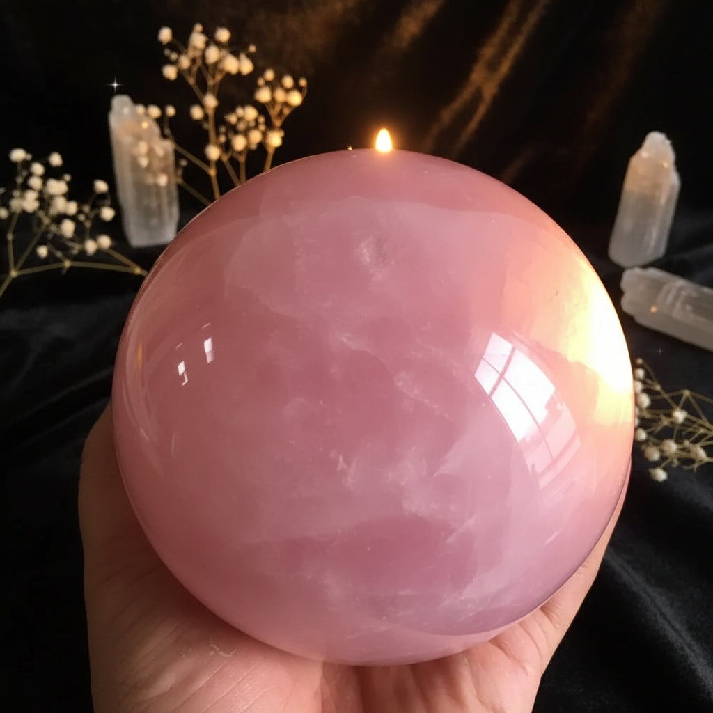 Natural Pink Rose Quartz Crystal Healing Ball Sphere + Stand