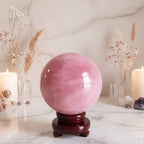 Natural Pink Rose Quartz Crystal Healing Ball Sphere + Stand
