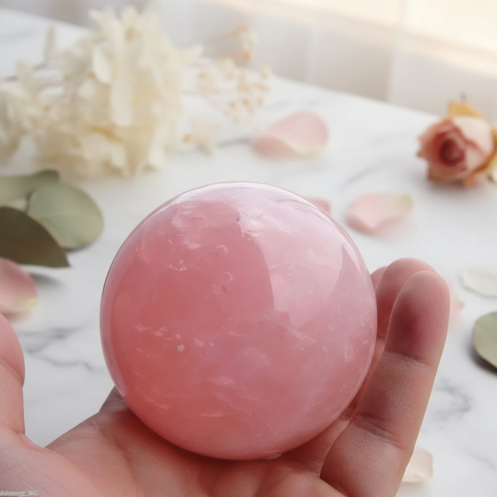 Natural Pink Rose Quartz Crystal Healing Ball Sphere + Stand