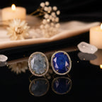 Natural Gemstone Oval Cocktail Ring — Gold Plated, Adjustable | Crystal Healing Jewelry