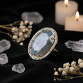 Natural Gemstone Oval Cocktail Ring — Gold Plated, Adjustable | Crystal Healing Jewelry