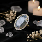 Natural Gemstone Oval Cocktail Ring — Gold Plated, Adjustable | Crystal Healing Jewelry