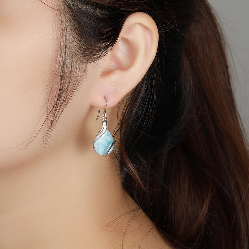 Larimar Water Drop Earrings in 925 Sterling Silver