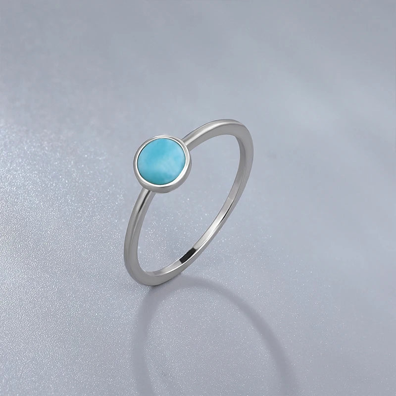Larimar Round 925 Sterling Silver Solitaire Ring