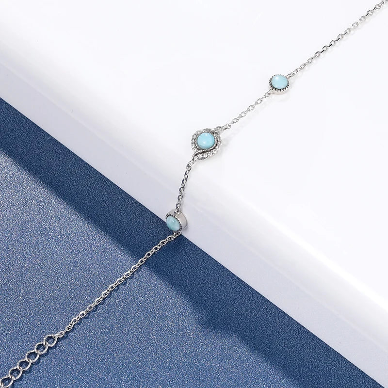 Larimar Geometric Link Bracelet in 925 Sterling Silver