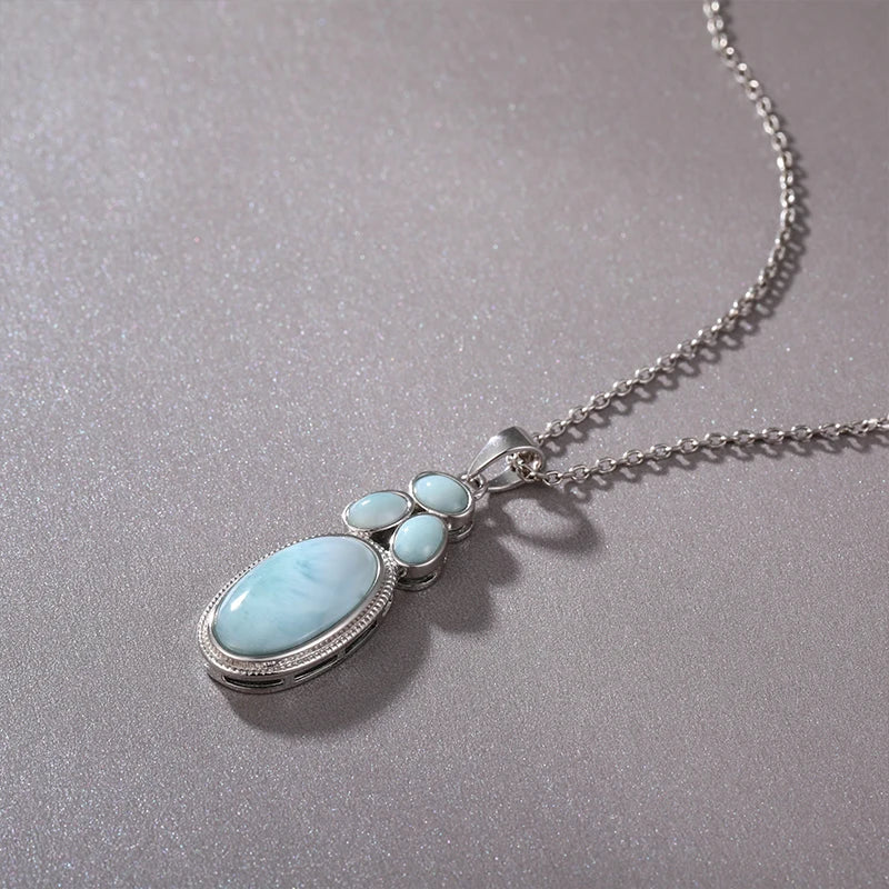 Larimar Layered Geometric Pendant Necklace in 925 Sterling Silver