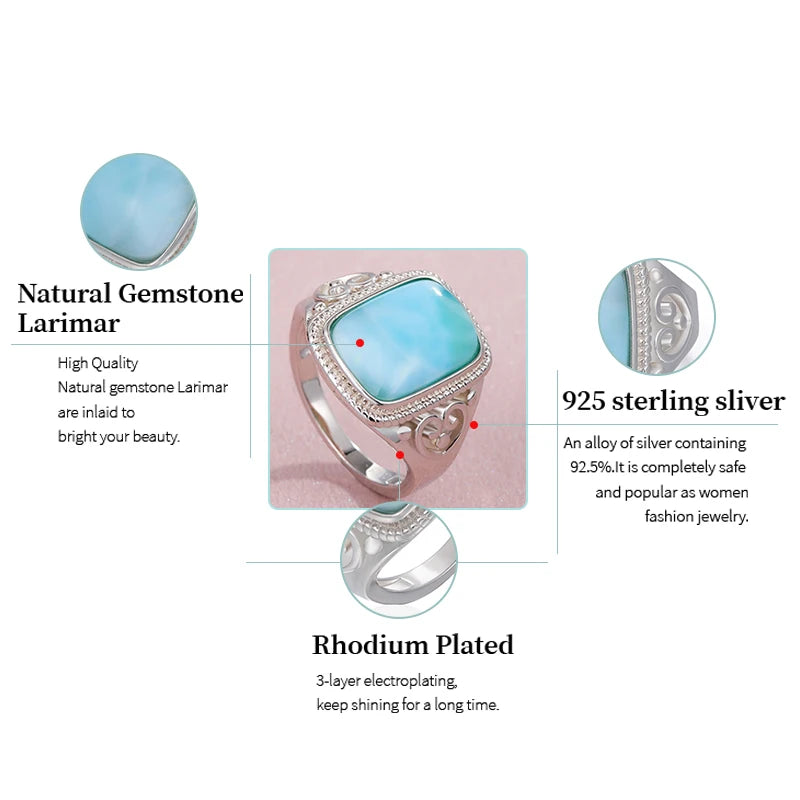 Larimar Cushion Cut Ring, Ornate Silver Frame