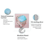 Larimar Cushion Cut Ring, Ornate Silver Frame
