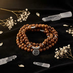 Wood Bead Buddha Om Lotus Charm Bracelet | Tibetan Mala Yoga Bracelet