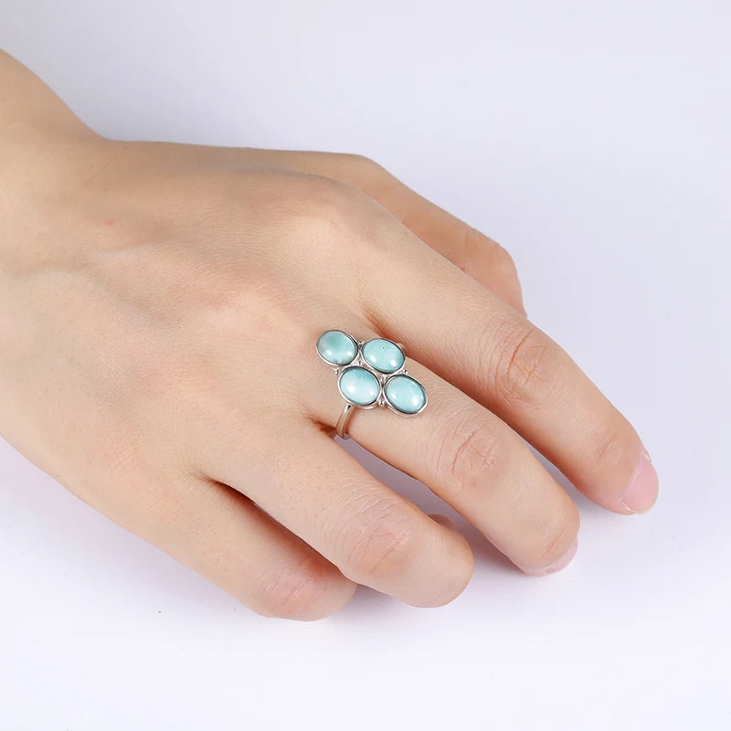 Larimar Four-Stone 925 Sterling Silver Ring