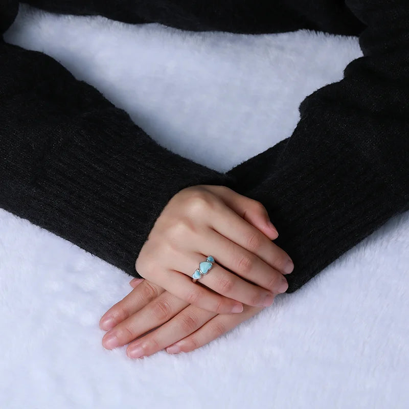 Larimar Heart & Trio 925 Sterling Silver Ring