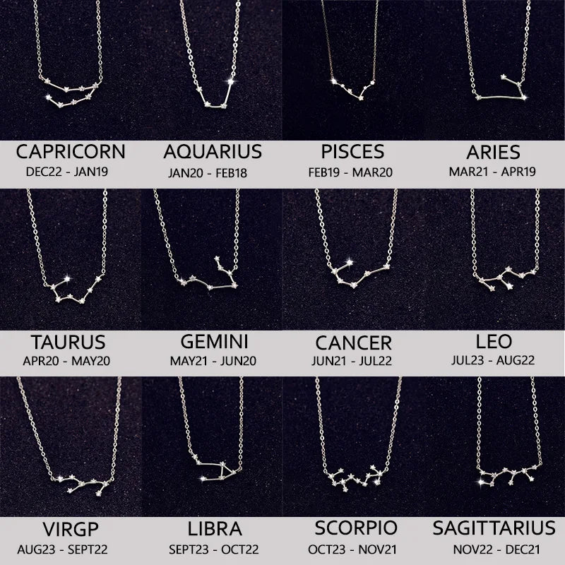 Zodiac Constellation Necklace — Sterling Silver CZ Star Sign Pendant