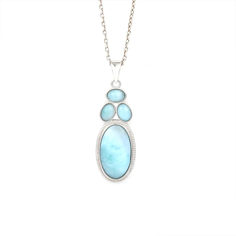 Larimar Layered Geometric Pendant Necklace in 925 Sterling Silver