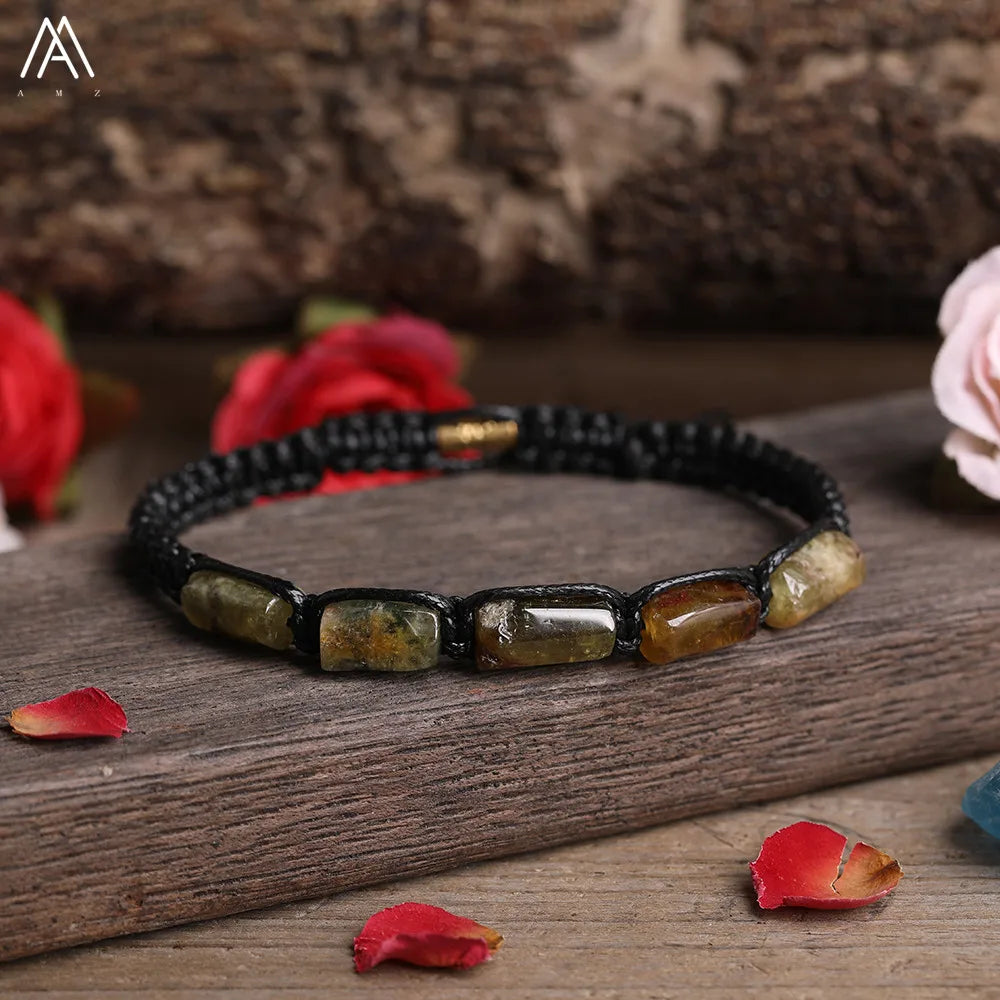 Natural Gemstone Knotted Woven Bracelet – Handmade Healing Crystal Jewelry