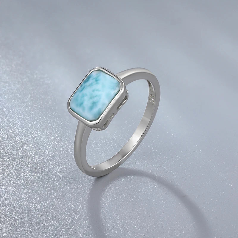 Larimar Rectangular 925 Sterling Silver Ring